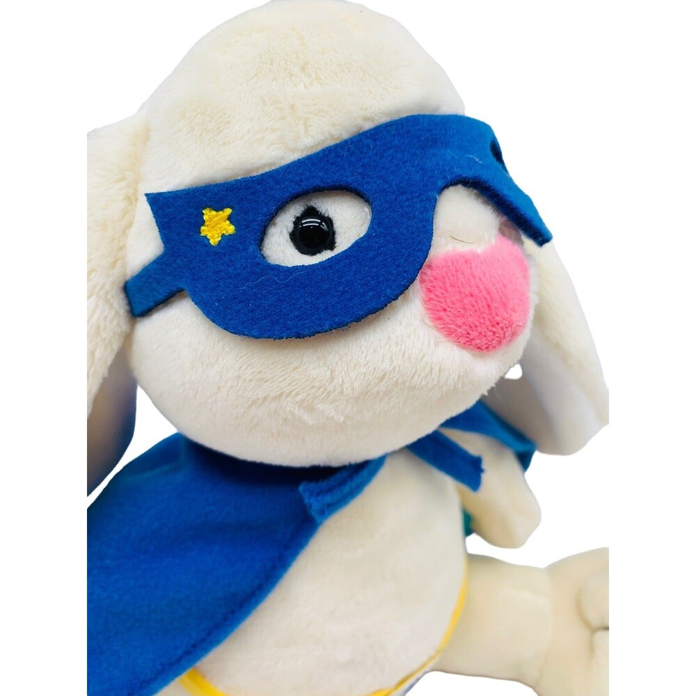 Manhattan Toy Super Hero Bunny Plush Ivory Soft Stuffed Animal Blue Cape Mask - Picture 2 of 15